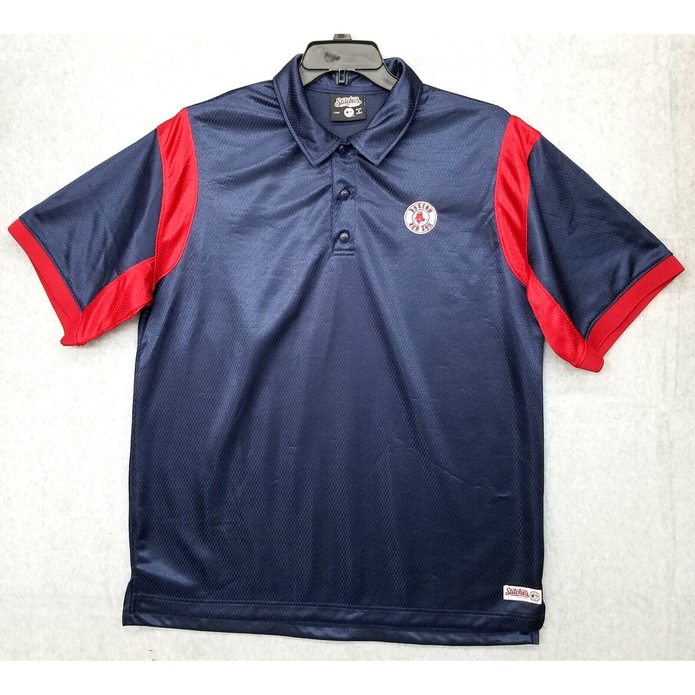 Boston Red Sox Large STITCHES Polo Shirt Mens Blue Perforated Jersey Baseball